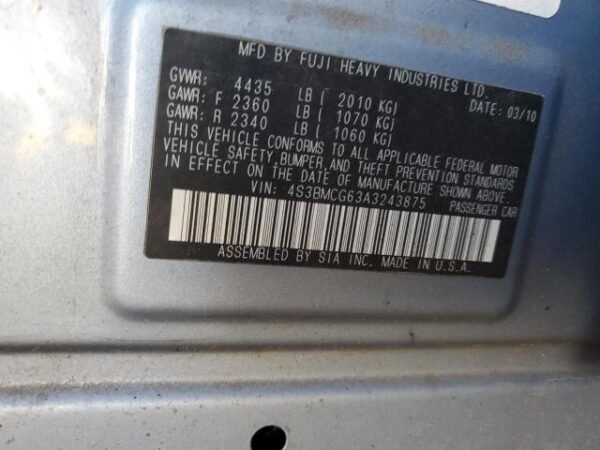 2010 SUBARU LEGACY 2.5I PREMIUM - Image 12