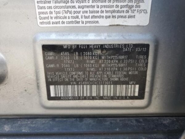 2012 SUBARU OUTBACK 2.5I LIMITED - Image 13