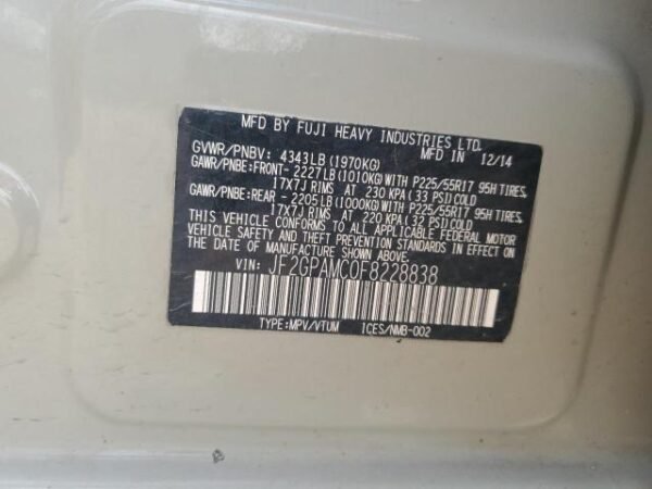 2015 SUBARU XV CROSSTREK 2.0 LIMITED - Image 12