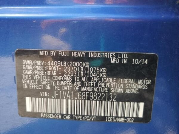2015 SUBARU WRX LIMITED - Image 12