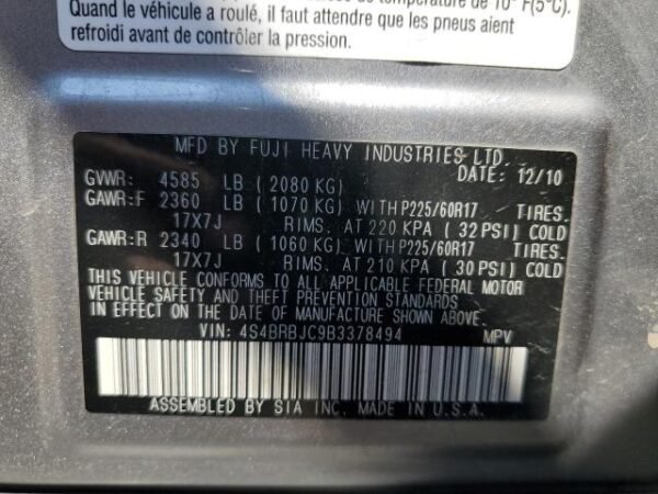 2011 SUBARU OUTBACK 2.5I LIMITED - Image 13