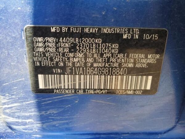 2016 SUBARU WRX - Image 12
